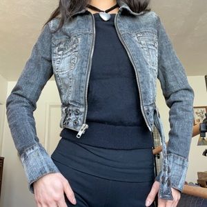 Vintage Guess cropped moto denim jacket